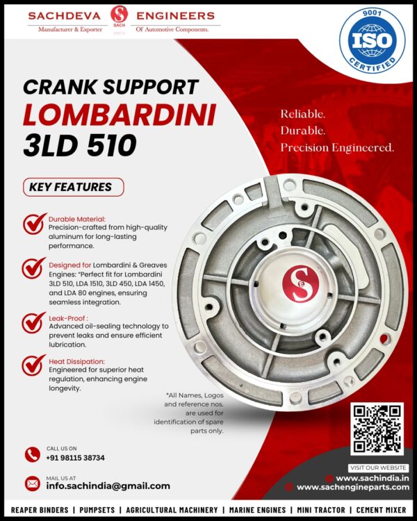 Main Bearing Housing for Lombardini 3LD 510 Diesel Engine – OEM Quality Spare Part Manufactured in India and Exported Worldwide